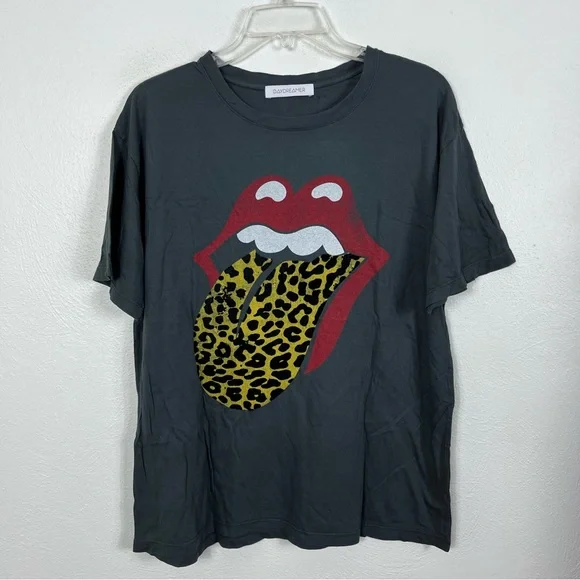 Daydreamer Rolling Stones Leopard Tongue Crewneck Graphic Tee - Picture 2 of 9